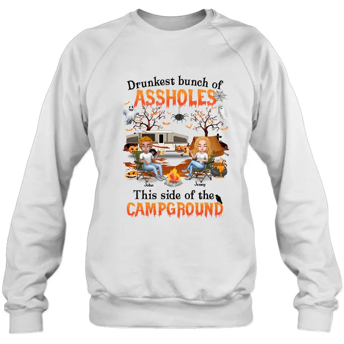 Custom Personalized Camping Friends Shirt - Upto 7 People - Halloween Gift Idea For Friends/ Camping Lover - If I'm Drunk It's My Camping Friends' Fault