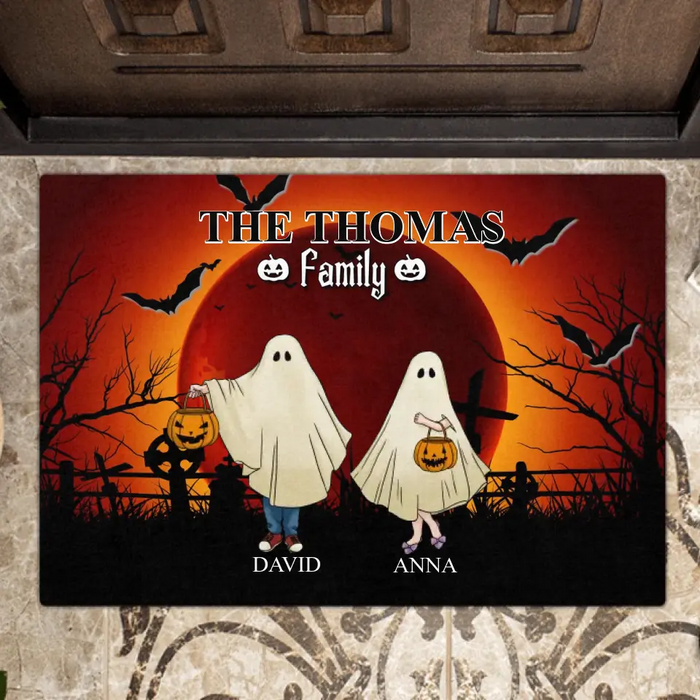 Personalized Halloween Ghost Family Doormat - Halloween Gift For Couple/Family - Upto 5 People With 4 Pets - The Thomas Family