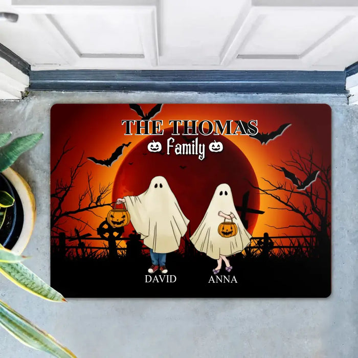 Personalized Halloween Ghost Family Doormat - Halloween Gift For Couple/Family - Upto 5 People With 4 Pets - The Thomas Family