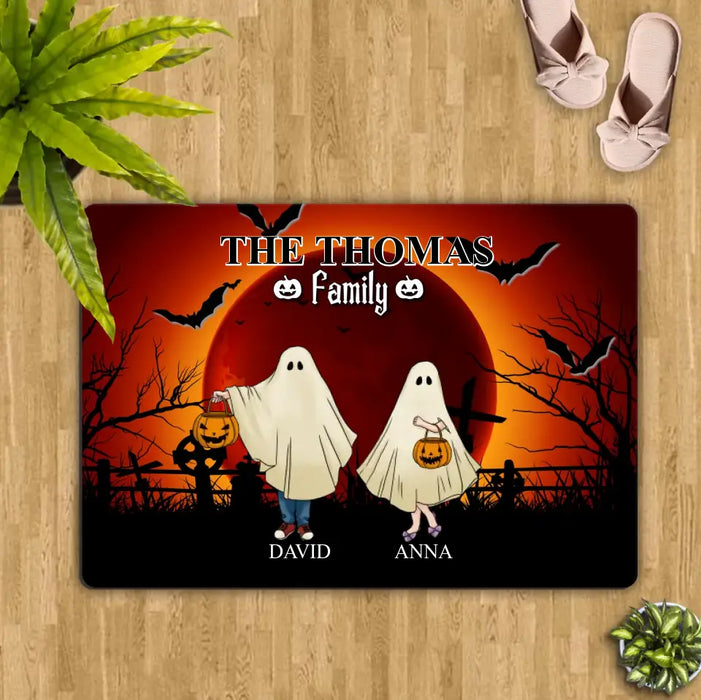 Personalized Halloween Ghost Family Doormat - Halloween Gift For Couple/Family - Upto 5 People With 4 Pets - The Thomas Family