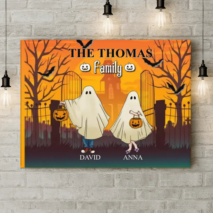 Personalized Halloween Ghost Family Canvas - Halloween Gift For Couple/Family - Upto 5 People With 4 Pets - The Thomas Family