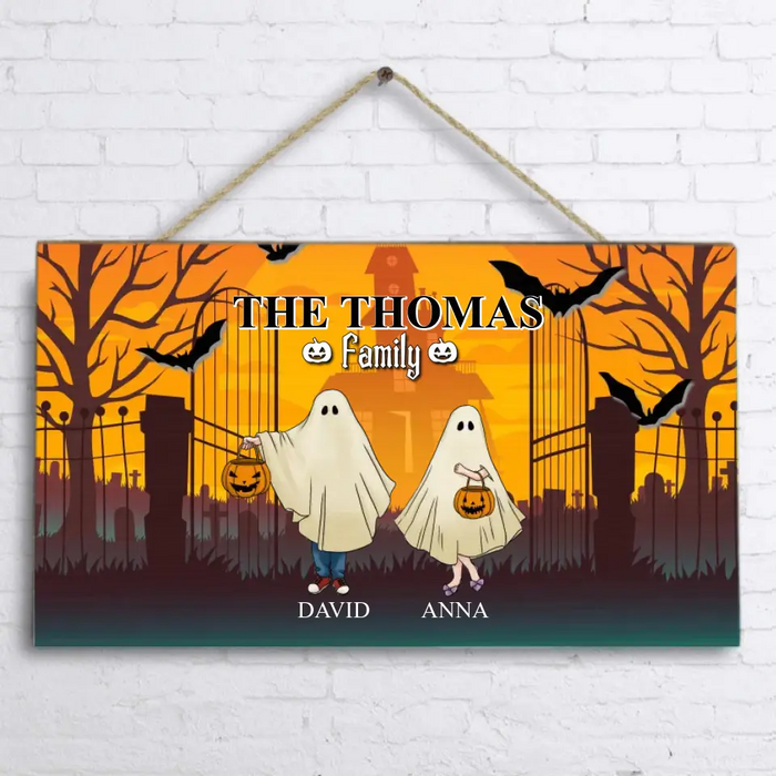 Personalized Halloween Ghost Family Doorsign - Halloween Gift For Couple/Family - Upto 5 People With 4 Pets - The Thomas Family