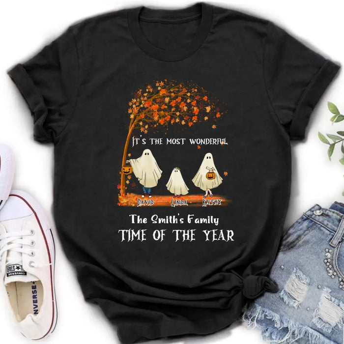 Personalized Halloween Ghost Family Shirt/Hoodie - Halloween Gift For Couple/Family - Upto 6 People With 3 Pets - It's The Most Wonderful Time Of The Year