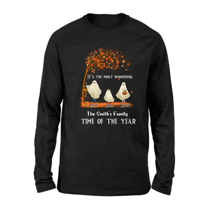 Personalized Halloween Ghost Family Shirt/Hoodie - Halloween Gift For Couple/Family - Upto 6 People With 3 Pets - It's The Most Wonderful Time Of The Year