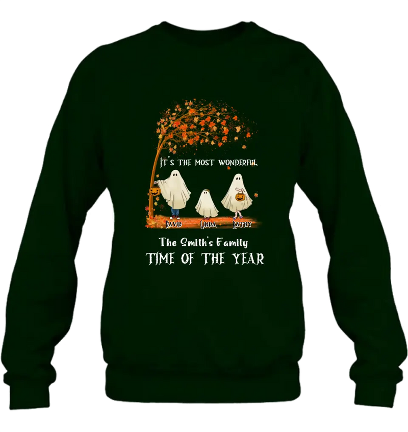 Personalized Halloween Ghost Family Shirt/Hoodie - Halloween Gift For Couple/Family - Up to 6 People With 3 Pets - It's The Most Wonderful Time Of The Year