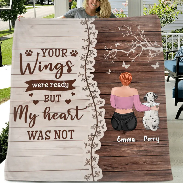 Personalized Memorial Pet Pillow Cover/Quilt/Single Layer Fleece Blanket - Upto 3 Dogs/Cats - Memorial Gift Idea for Dog/Cat Owners - Your Wings Were Ready But My Heart Was Not