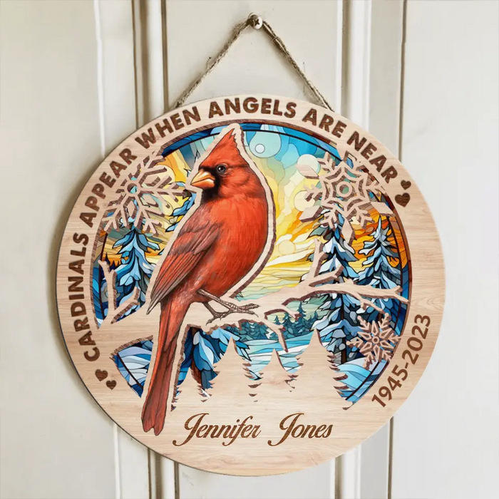 Custom Personalized Memorial Circle Wooden Sign - Family Loss Cardinal Infinite Love Sign Gift Idea - Cardinals Appear When Angels Are Near