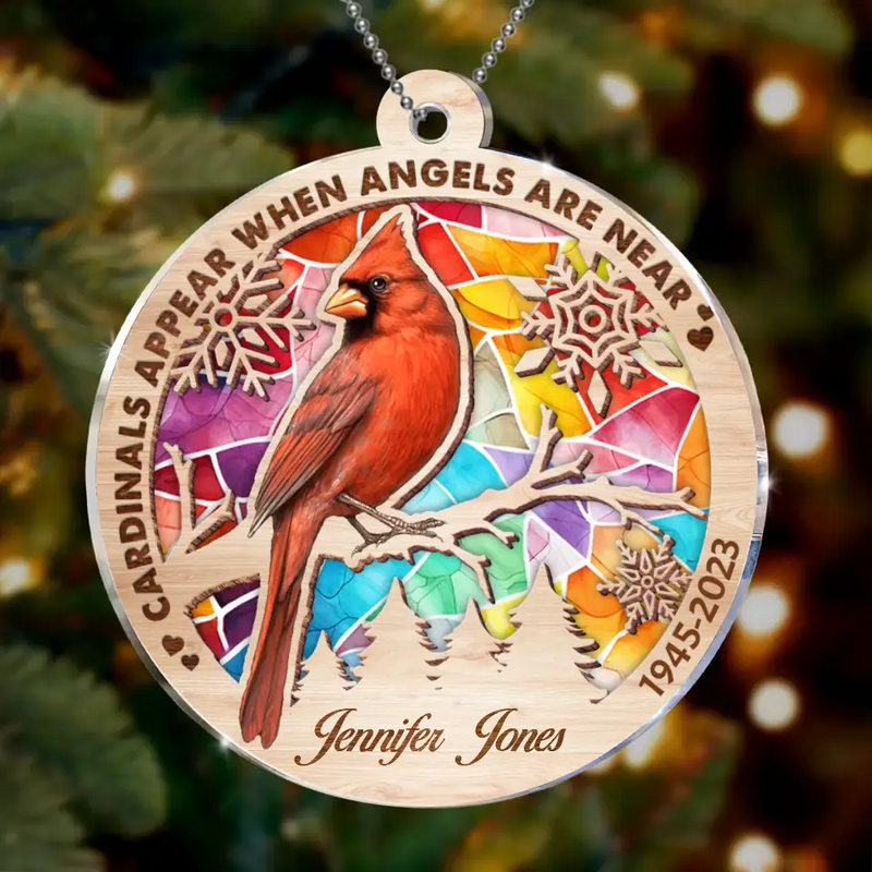 Personalized Memorial Family Loss Cardinal Acrylic Ornament - Memorial Gift Idea - Cardinals Appear When Angels Are Near