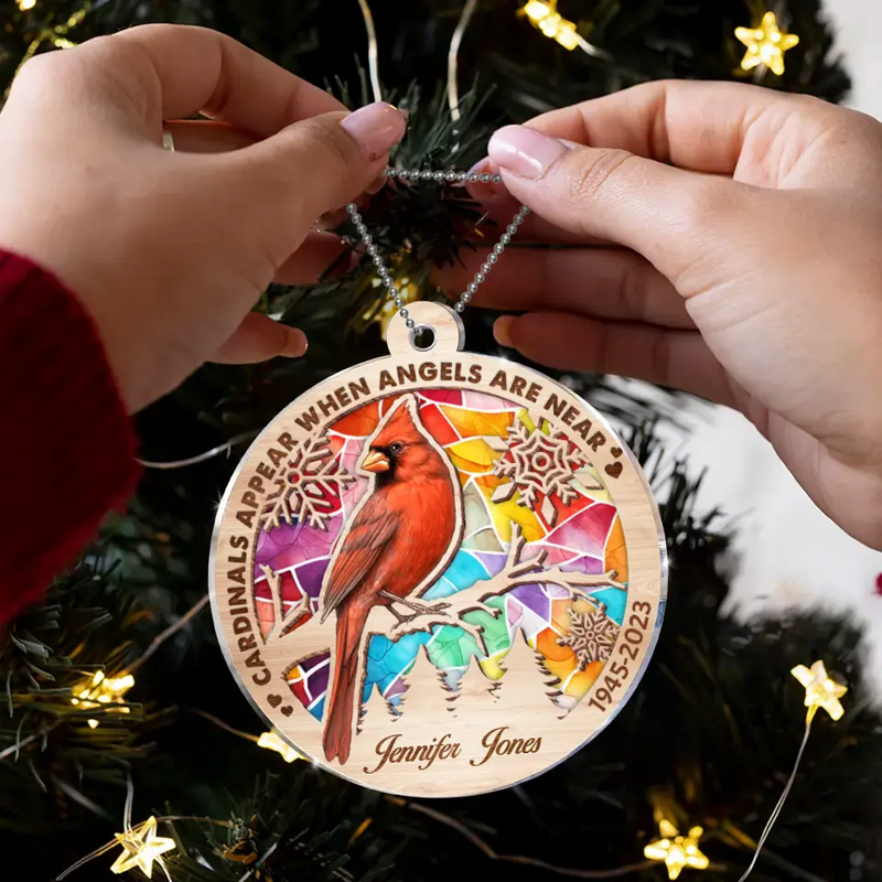 Personalized Memorial Family Loss Cardinal Acrylic Ornament - Memorial Gift Idea - Cardinals Appear When Angels Are Near