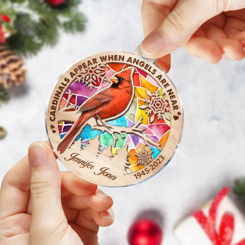 Personalized Memorial Family Loss Cardinal Acrylic Ornament - Memorial Gift Idea - Cardinals Appear When Angels Are Near