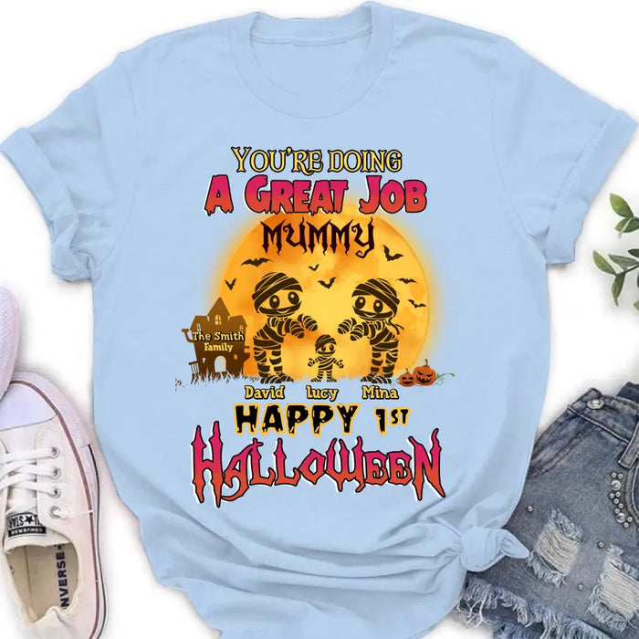 Personalized 1st Halloween Shirt/Baby Onesie - Gift Idea For Halloween/Family -You're Doing A Great Job Mummy Happy 1st Halloween