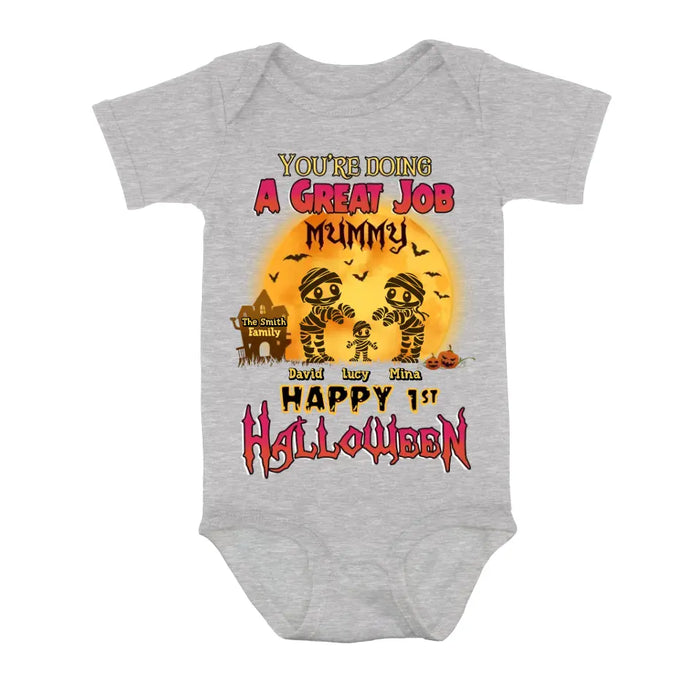 Personalized 1st Halloween Shirt/Baby Onesie - Gift Idea For Halloween/Family -You're Doing A Great Job Mummy Happy 1st Halloween