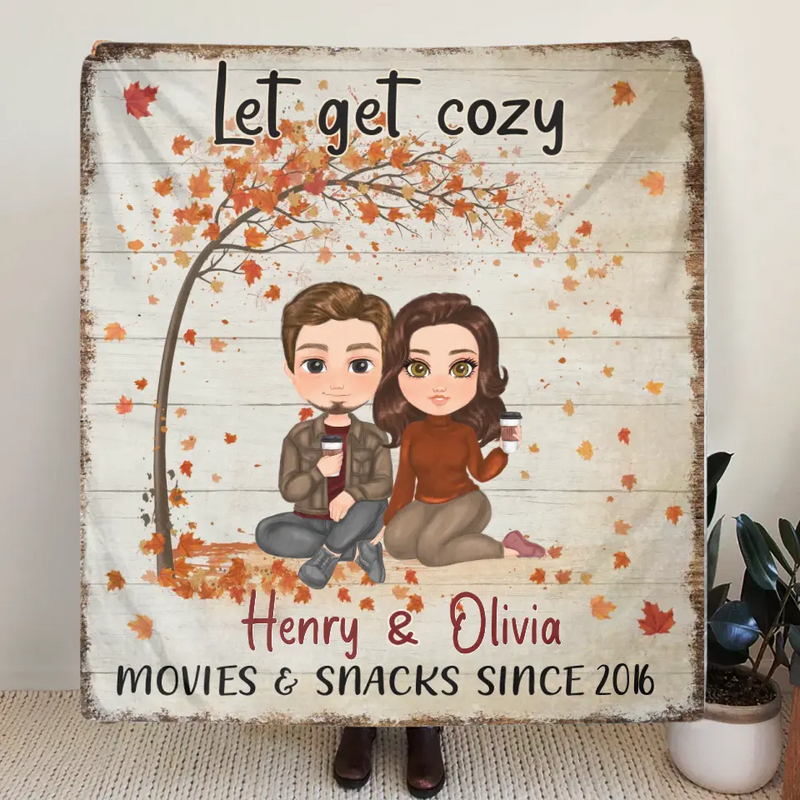 Personalized Autumn Couple Quilt/Fleece Throw Blanket - Gift Idea For Couple/Husband/Wife - Let Get Cozy