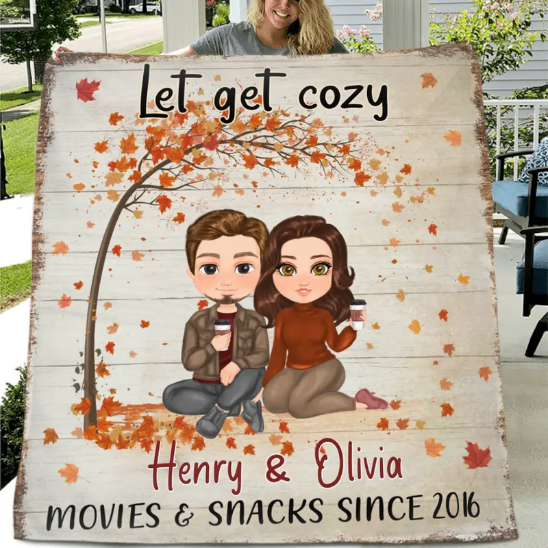 Personalized Autumn Couple Quilt/Fleece Throw Blanket - Gift Idea For Couple/Husband/Wife - Let Get Cozy