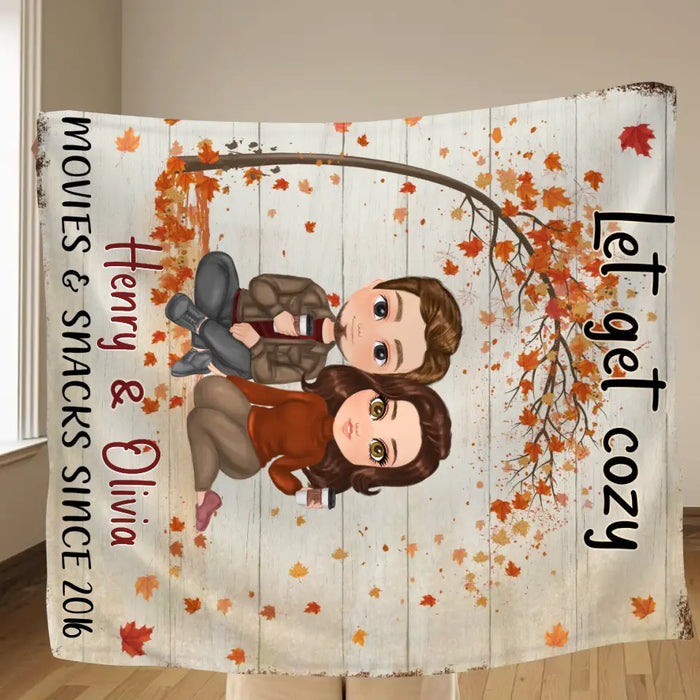 Personalized Autumn Couple Fleece Throw Blanket/Quilt - Gift Idea For Couple/Husband & Wife - Let Get Cozy