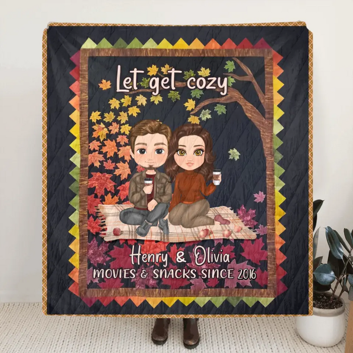 Personalized Autumn Couple Fleece Throw Blanket/Quilt - Gift Idea For Couple/Husband & Wife - Let Get Cozy