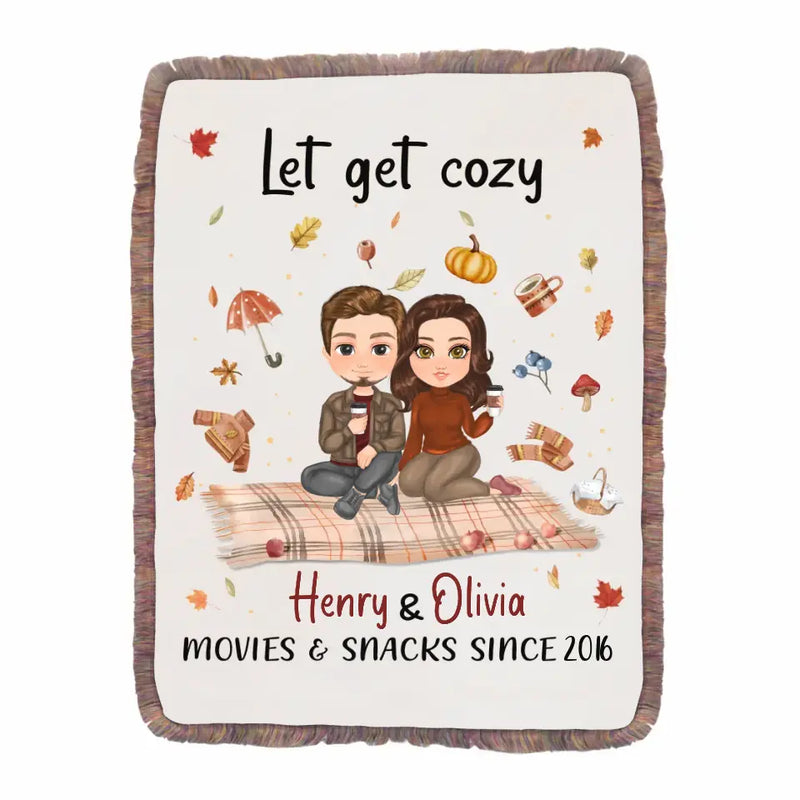 Personalized Autumn Couple Fringe Blanket - Gift Idea For Couple/Husband/Wife - Let Get Cozy