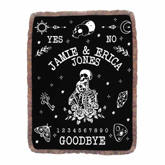 Personalized Couple Ouija Board Fringe Blanket - Memorial Gift Idea For Halloween - Goodbye