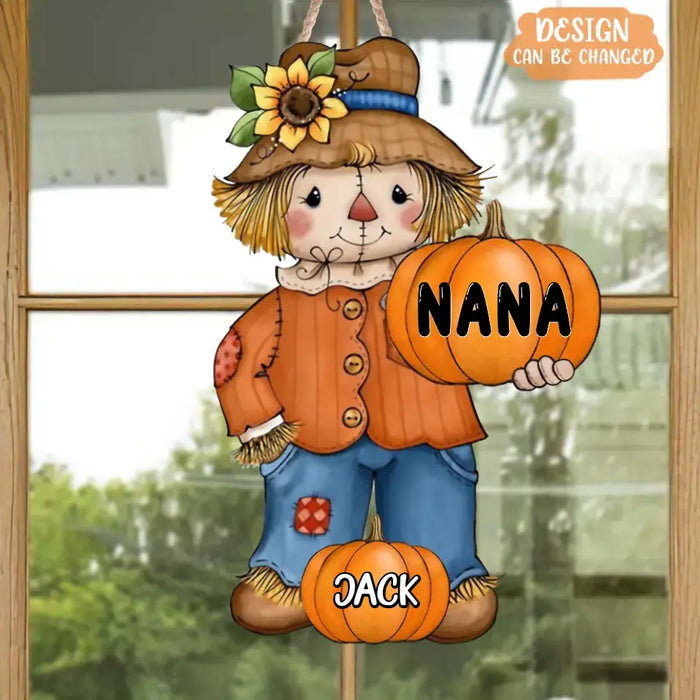 Custom Personalized Scrarecrow Wooden Sign - Upto 10 Kids - Halloween Gift for Grandma/Mom