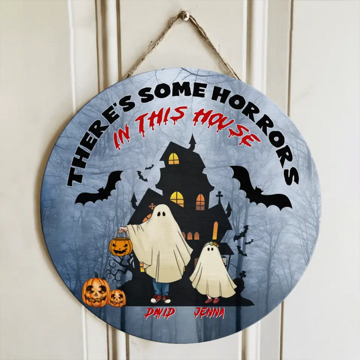 Personalized Halloween Ghost Family Door Sign- Halloween Gift For Couple/Family - There's Some Horrors In This House