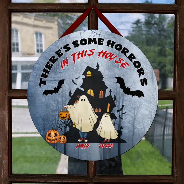 Personalized Halloween Ghost Family Door Sign- Halloween Gift For Couple/Family - There's Some Horrors In This House