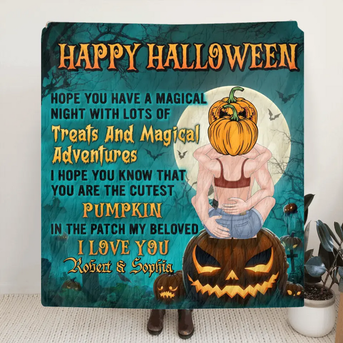 Personalized Couple Quilt/Single Layer Fleece Blanket - Gift Idea For Him/Her/Couple/Halloween - Happy Halloween Hope You Have A Magical Night