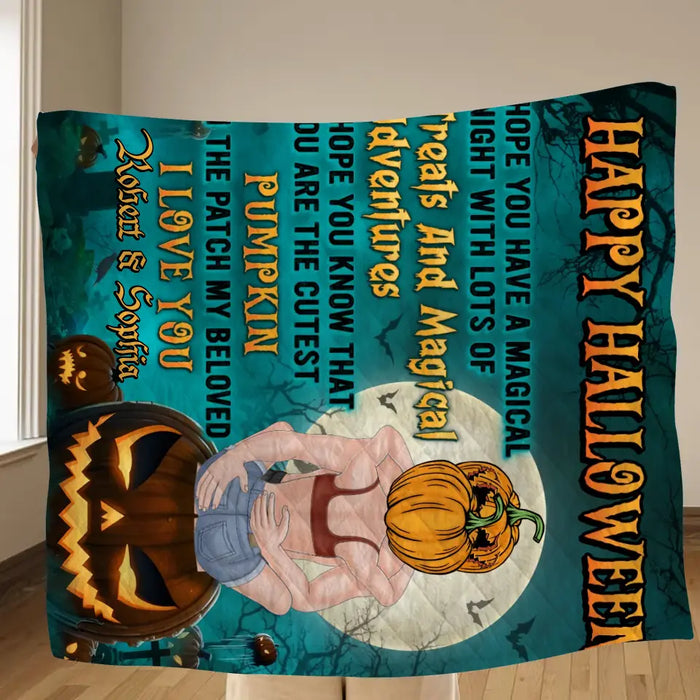 Personalized Couple Quilt/Single Layer Fleece Blanket - Gift Idea For Him/Her/Couple/Halloween - Happy Halloween Hope You Have A Magical Night