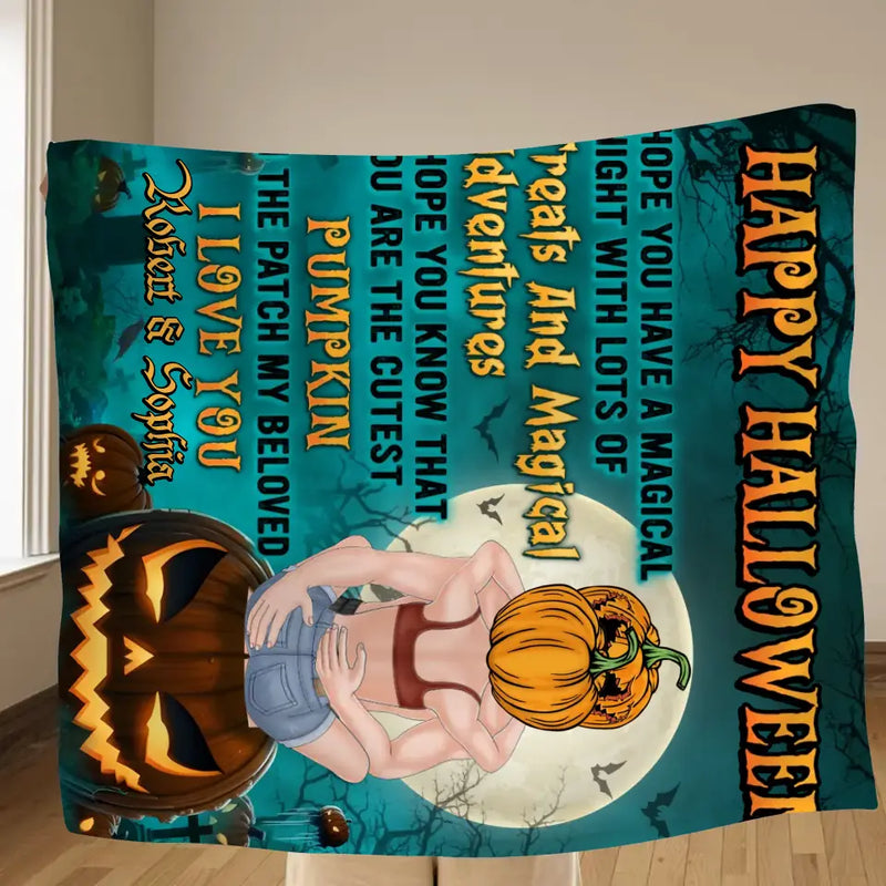 Personalized Couple Fleece Throw Blanket/Quilt - Halloween Gift Idea For Couple/Him & Her - Happy Halloween Hope You Have A Magical Night