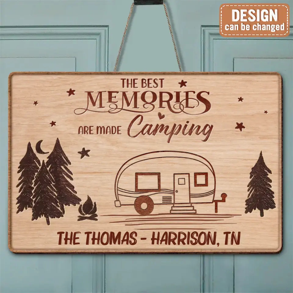 Personalized Camping Wooden Sign - Couple/Parents With Up to 3 Children & 3 Pets - Gift Idea For Family/Camping Lovers - Making Memories One Campsite At A Time main image 1