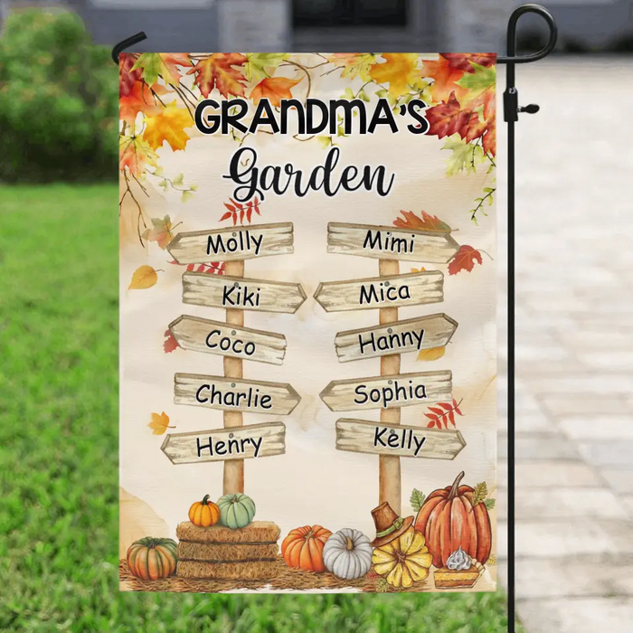 Personalized Grandma Flag Sign - Gift Idea For Grandma - Upto 10 Kids - Grandma's Garden