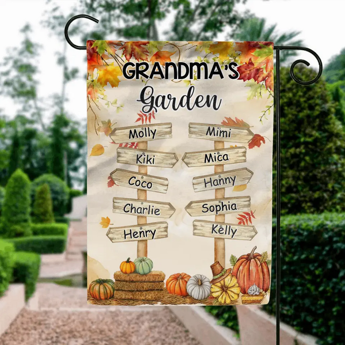 Personalized Grandma Flag Sign - Gift Idea For Grandma - Upto 10 Kids - Grandma's Garden