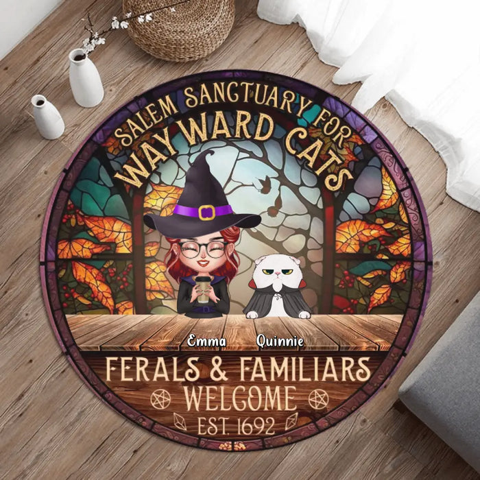 Custom Personalized Witch Round Rug - Single/Couple with Up to 6 Cats/Dogs - Gift Idea For Halloween/Wicca Decor/Pagan Decor - Salem Sanctuary For Wayward Cats