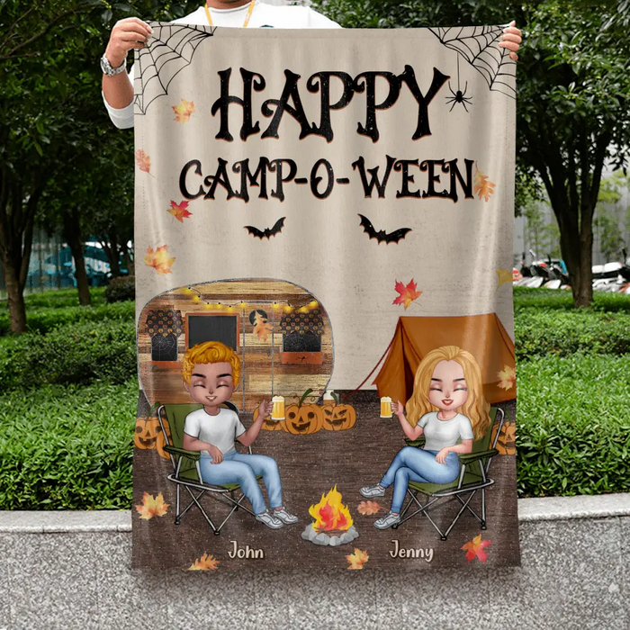 Custom Personalized Halloween Camping Flag Sign - Upto 7 People - Halloween/ Autumn Gift Idea for Camping Lovers/ Couple/ Friends - Happy Camp-O-Ween