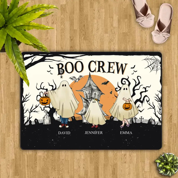 Custom Personalized Family Doormat - Upto 6 People & 3 Pets - Halloween Gift Idea for Family - Boo Crew