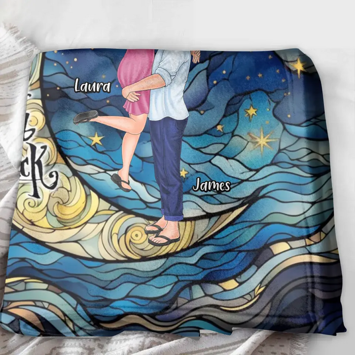 Personalized Single Layer Fleece/ Quilt Blanket - I Love You To The Moon & Back - Gift Idea For Couple/ Anniversary