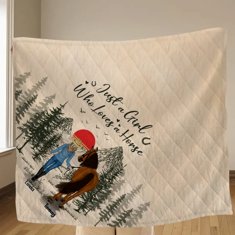 Personalized Horse Girl Quilt/Fleece Throw Blanket - Gift Idea For Horse Lovers - Up To 6 Horses - Just A Girl Who Loves A House