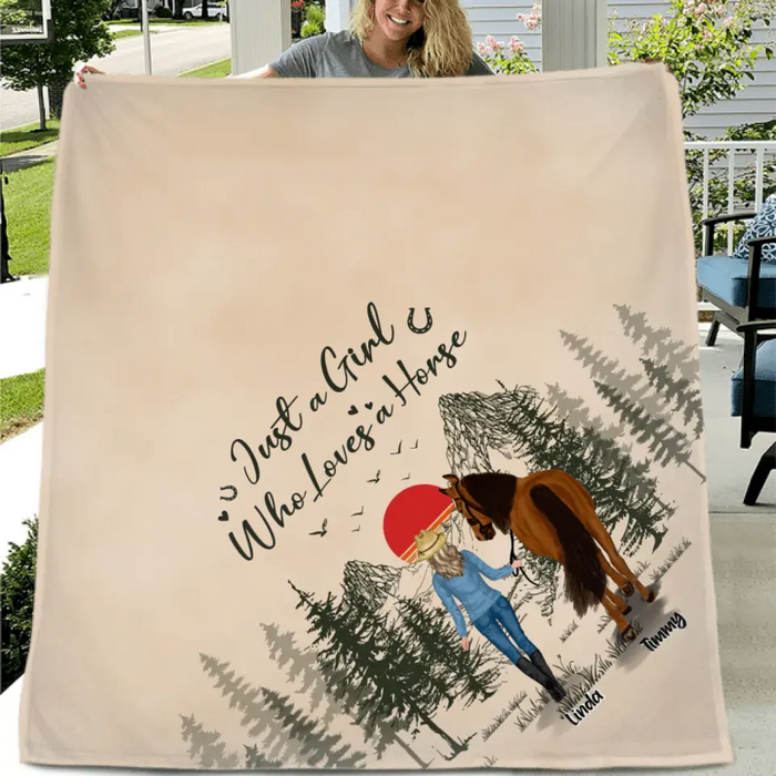 Custom Personalized Horse Girl Quilt/Single Layer Fleece Blanket - Gift Idea For Horse Lovers - Up To 6 Horses - Just A Girl Who Loves A House