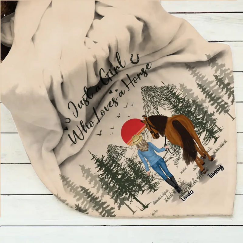 Personalized Horse Girl Quilt/Fleece Throw Blanket - Gift Idea For Horse Lovers - Up To 6 Horses - Just A Girl Who Loves A House