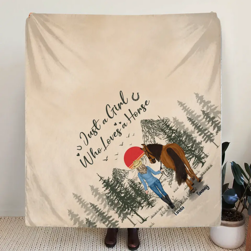 Personalized Horse Girl Quilt/Fleece Throw Blanket - Gift Idea For Horse Lovers - Up To 6 Horses - Just A Girl Who Loves A House