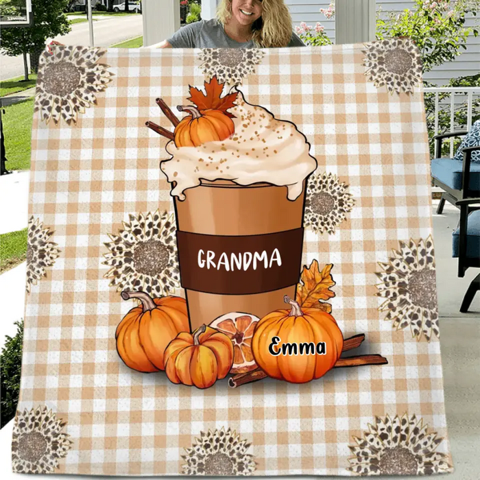 Personalized Halloween Grandma Quilt/Single Layer Fleece Blanket - Halloween Gift For Grandma - Upto 10 Kids