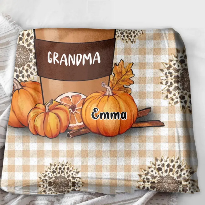 Personalized Halloween Grandma Quilt/Single Layer Fleece Blanket - Halloween Gift For Grandma - Upto 10 Kids