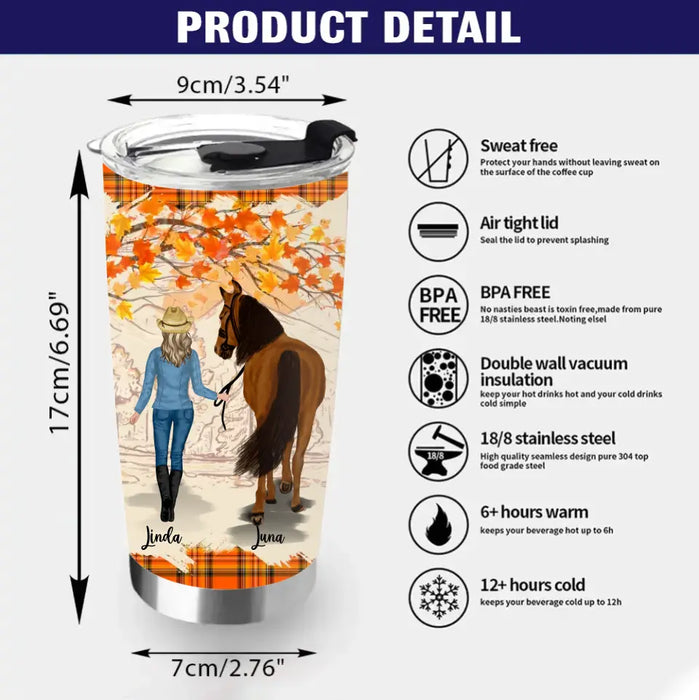 Personalized Horse Girl Tumbler 20oz  - Gift Idea For Horse Lovers - Up To 6 Horses - I Love You To The Barn & Back