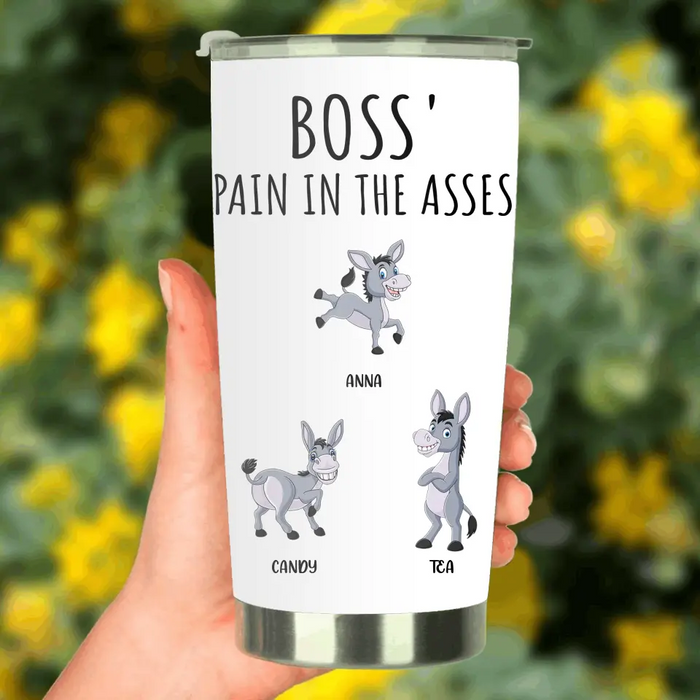 Custom Personalized Donkeys Tumbler - Gift Idea For Family/ Grandma/ Papa - Upto 9 Donkeys - Boss' Little Asses