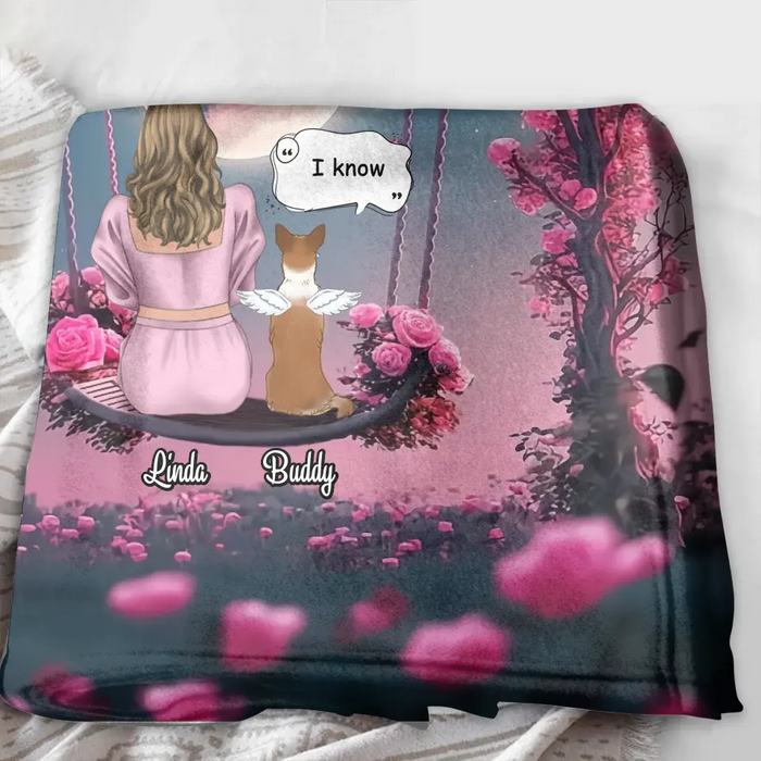Custom Memorial Dog Mom Quilt/Single Layer Fleece Blanket - Upto 4 Dogs - Memorial Gift Idea For Dog Owners - I Wish The Rainbow Bridge Had Visiting Hours