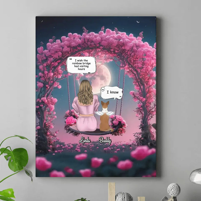 Personalized Memorial Dog Mom Vertical Canvas - Up to 4 Dogs - Memorial Gift Idea For Dog Owners - I Wish The Rainbow Bridge Had Visiting Hours