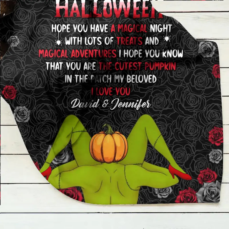 Personalized Halloween Fleece Throw Blanket/Quilt - Halloween Gift Idea For Couple - Happy Halloween