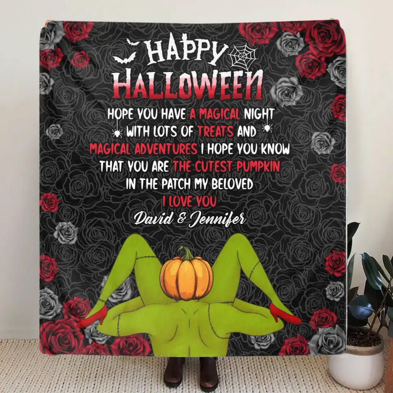 Personalized Halloween Fleece Throw Blanket/Quilt - Halloween Gift Idea For Couple - Happy Halloween