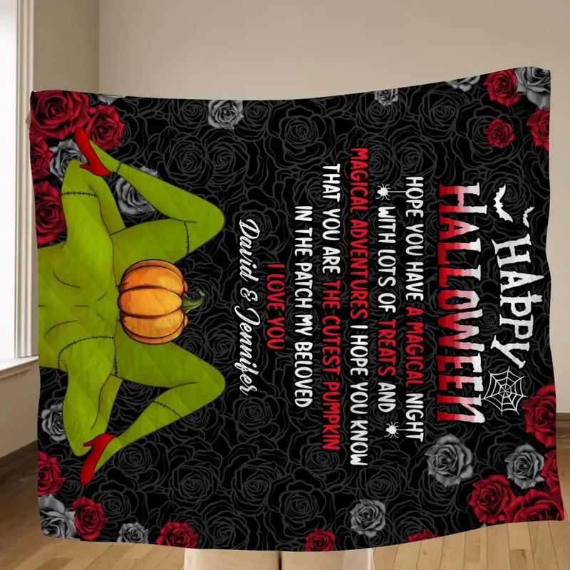 Personalized Halloween Fleece Throw Blanket/Quilt - Halloween Gift Idea For Couple - Happy Halloween