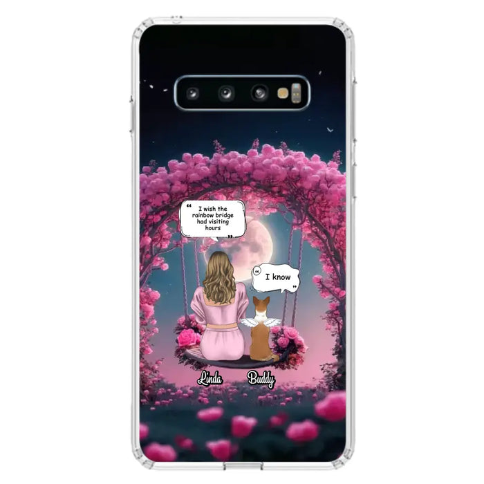 Custom Memorial Dog Mom Phone Case - Upto 4 Dogs - Memorial Gift Idea For Dog Owners - I Wish The Rainbow Bridge Had Visiting Hours - Case For iPhone/Samsung