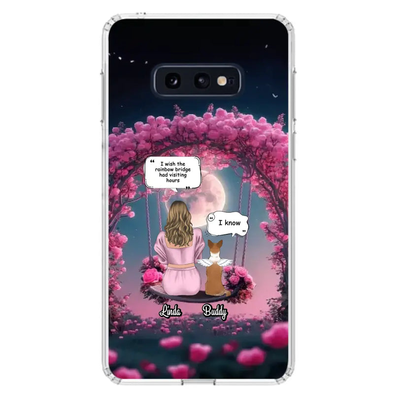 Custom Memorial Dog Mom Phone Case - Up to 4 Dogs - Memorial Gift Idea For Dog Owners - I Wish The Rainbow Bridge Had Visiting Hours - Case For iPhone/Samsung
